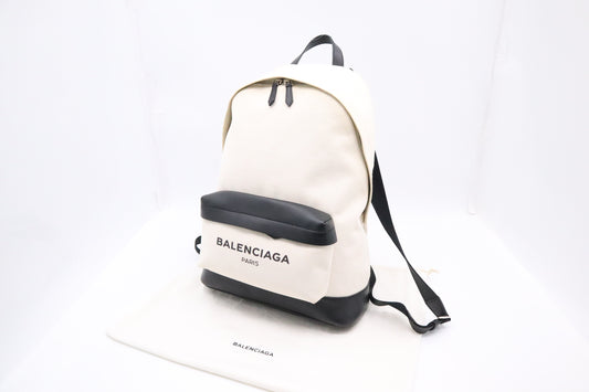 Balenciaga Backpack in White Canvas and Black Leather