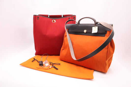 Hermes Herbag 39 in Red & Orange Canvas