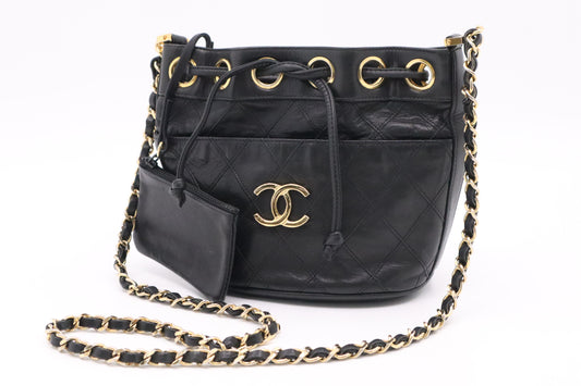 Chanel Mini Bucket Bag in Black Leather