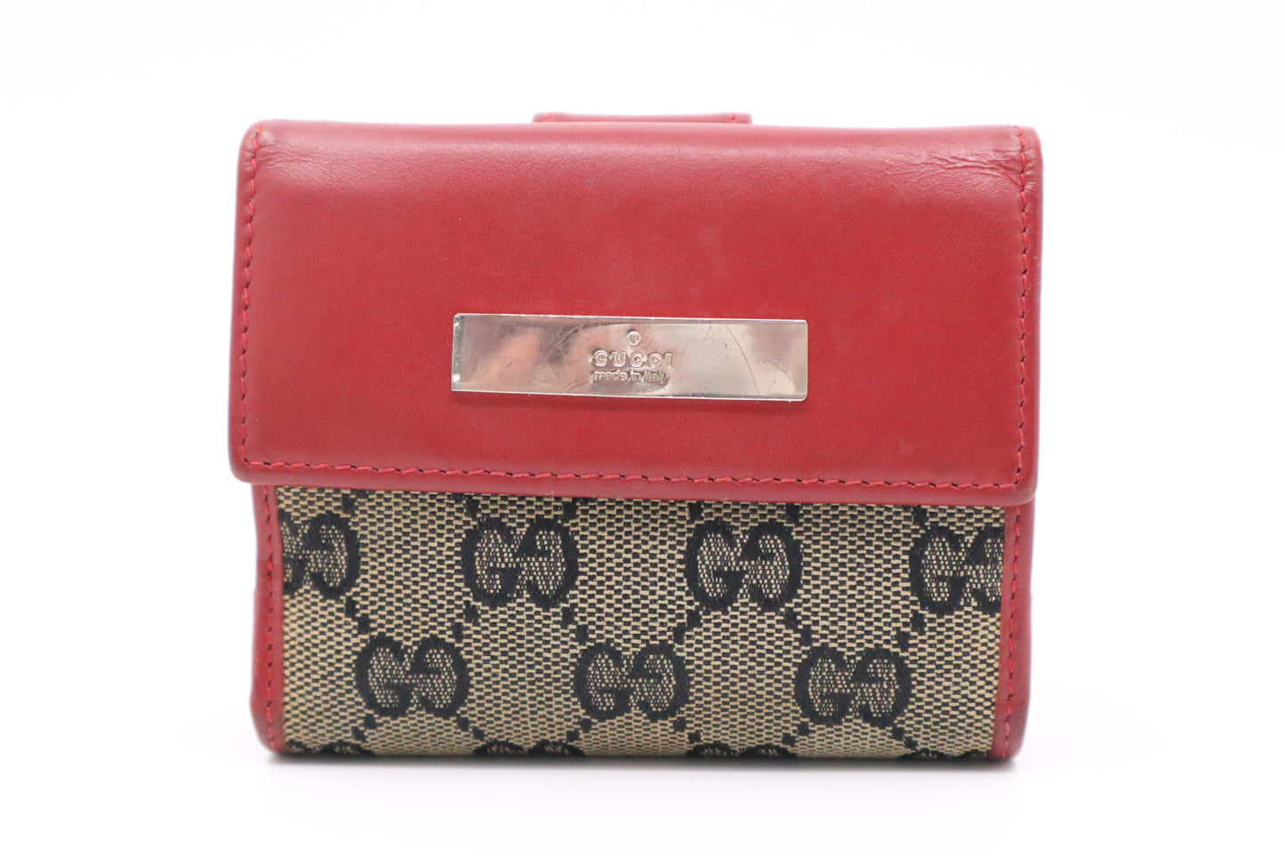 Gucci Compact Wallet in Red Leather & GG Canvas