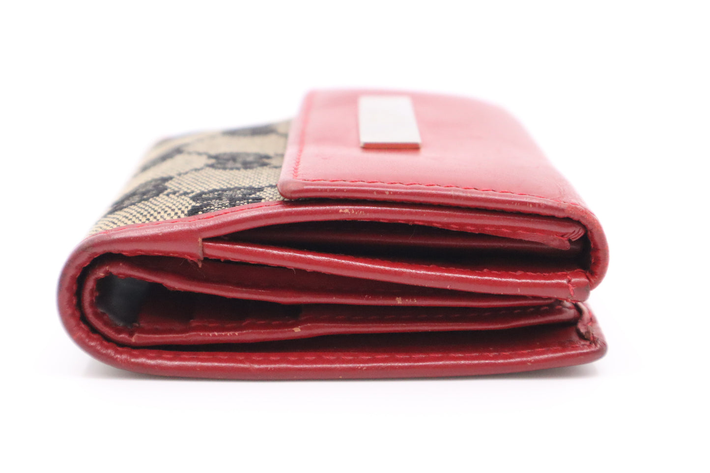 Gucci Compact Wallet in Red Leather & GG Canvas