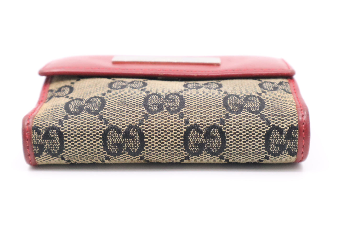 Gucci Compact Wallet in Red Leather & GG Canvas