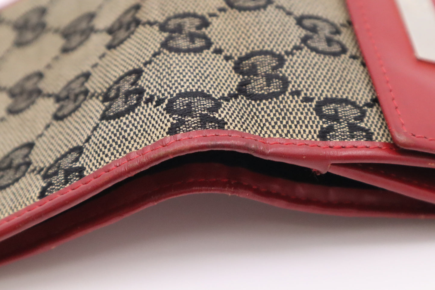 Gucci Compact Wallet in Red Leather & GG Canvas