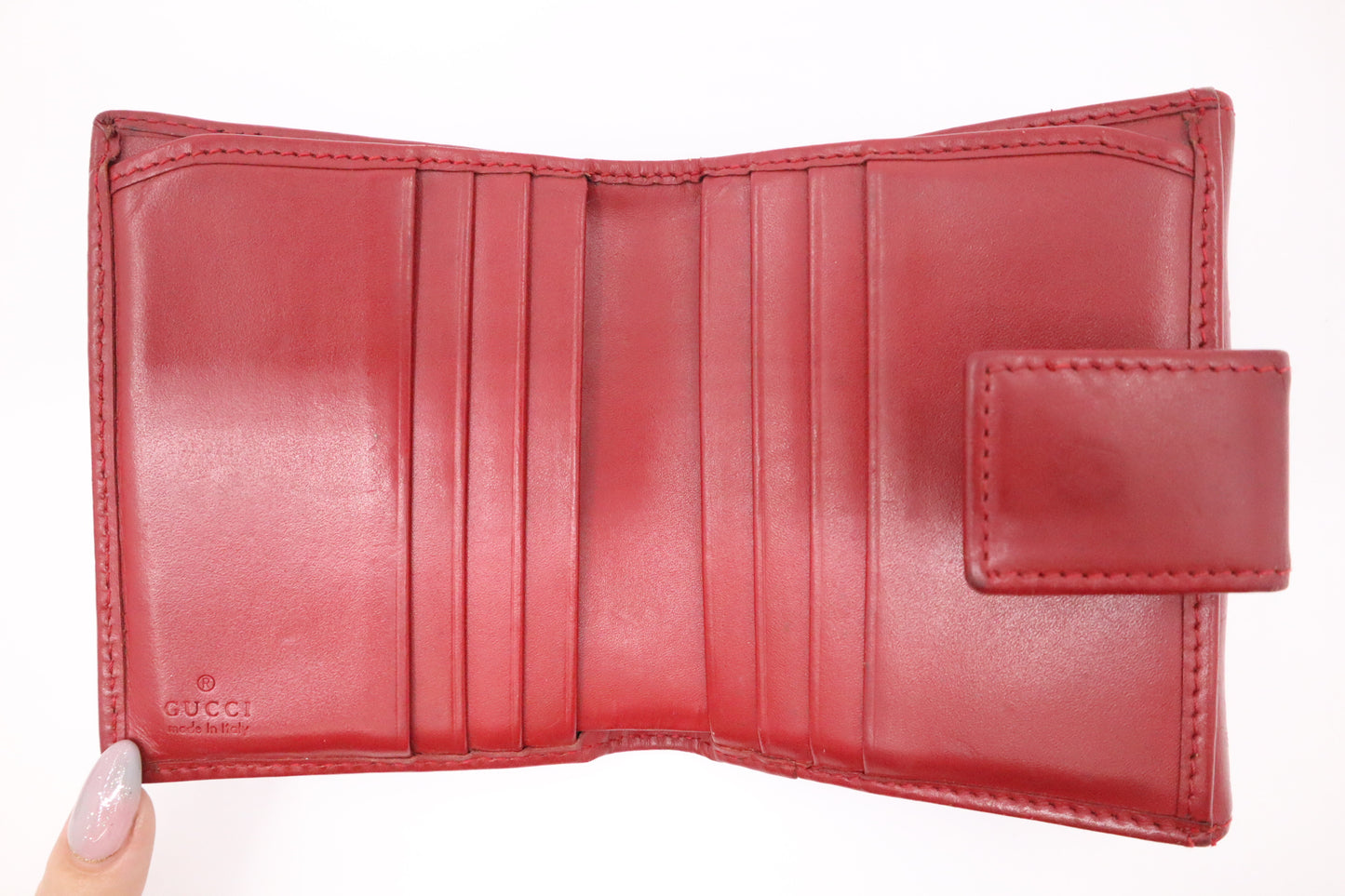 Gucci Compact Wallet in Red Leather & GG Canvas