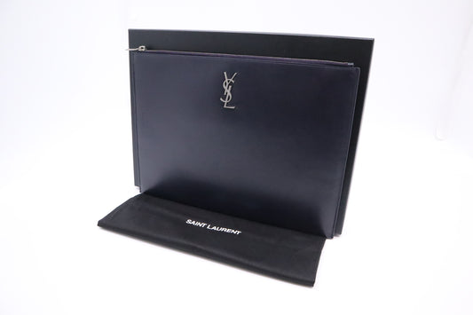 YSL Saint Laurent Clutch in Navy Blue Leather