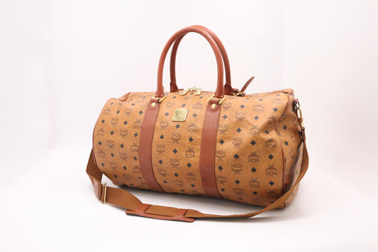 MCM Round Duffle Bag in Cognac Visetos Canvas