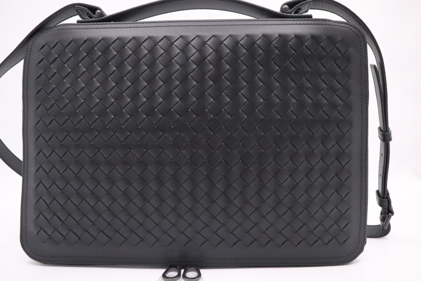 Bottega Veneta Document Bag in Black Intrecciato Leather