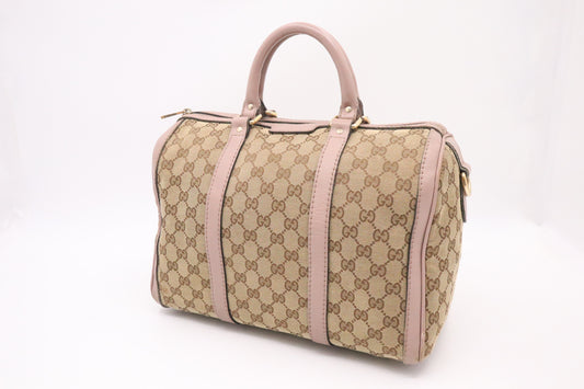 Gucci Boston Bag in GG Canvas and Pink Leather