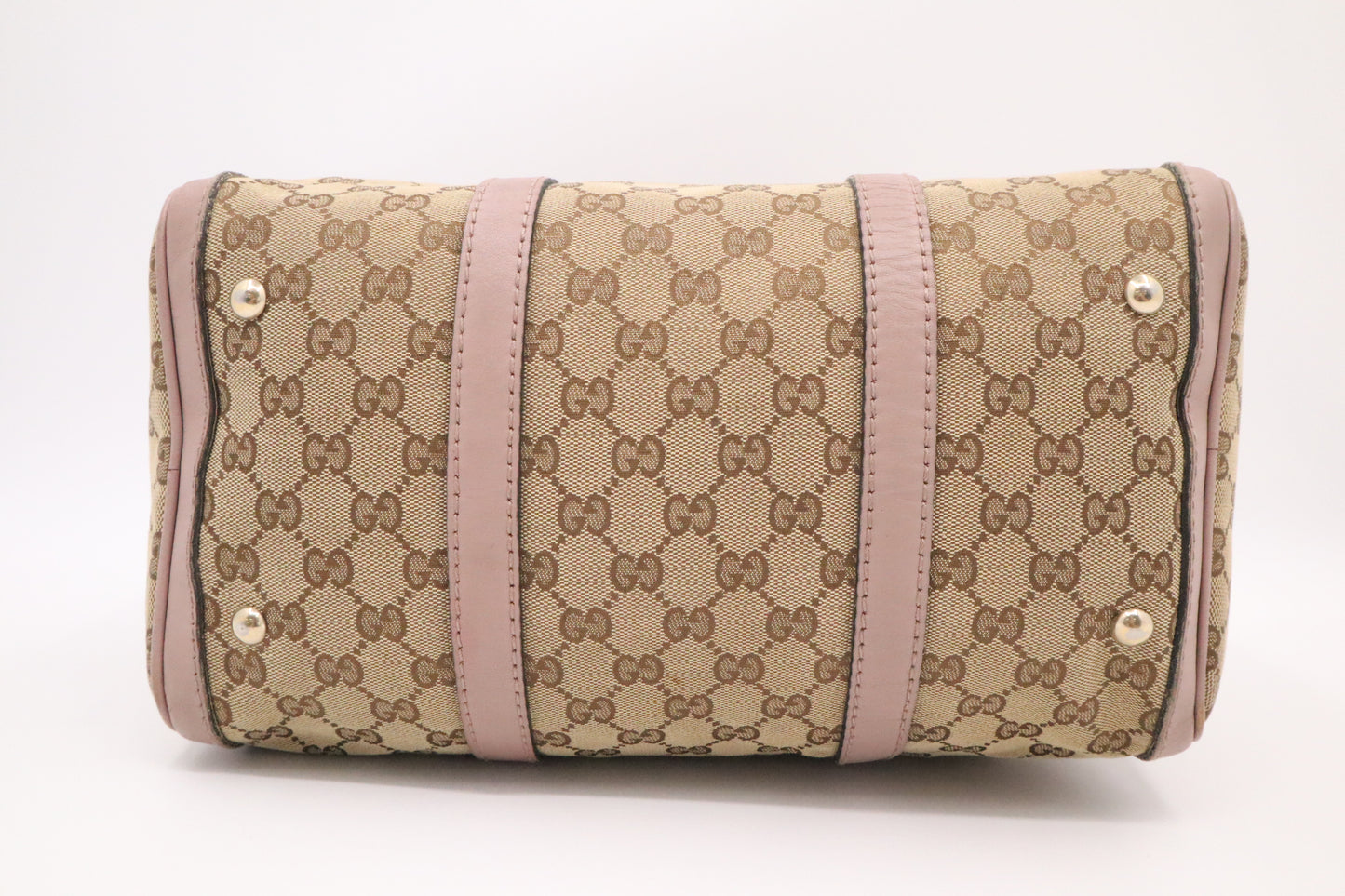 Gucci Boston Bag in GG Canvas and Pink Leather
