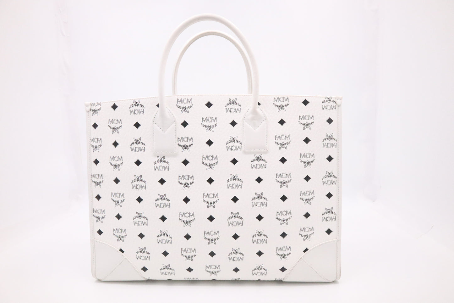 MCM Tote in White Visetos Canvas