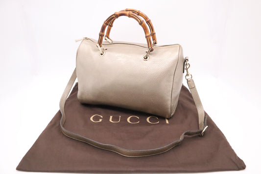 Gucci Bamboo Shopper Boston Bag in Metallic Beige Leather