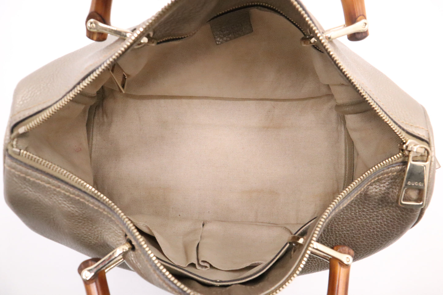 Gucci Bamboo Shopper Boston Bag in Metallic Beige Leather