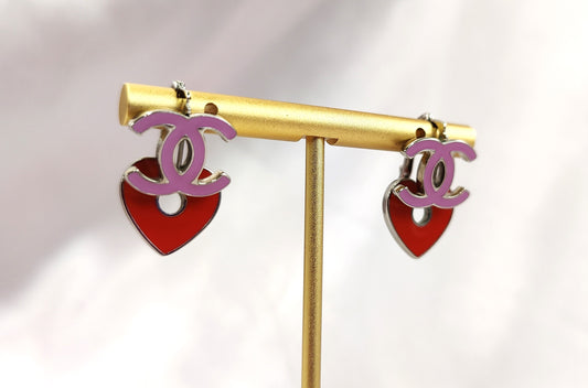 Chanel Heart Earrings in Pink and Red