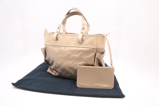 Chanel Paris Biarritz Tote Bag Large in Gold Mattelassé Leather