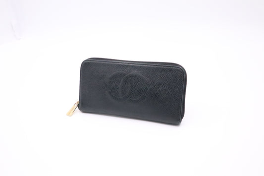 Chanel Long Zippy Wallet in Black Caviar Leather