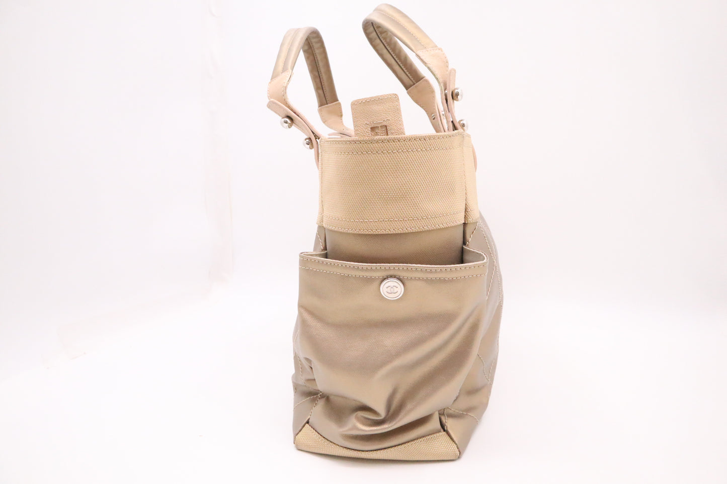 Chanel Paris Biarritz Tote Bag Large in Gold Mattelassé Leather