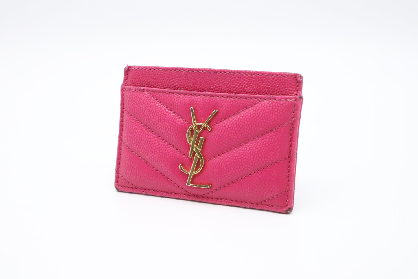 YSL Saint Laurent Card Case in Pink Grain de Poudre Embossed Leather