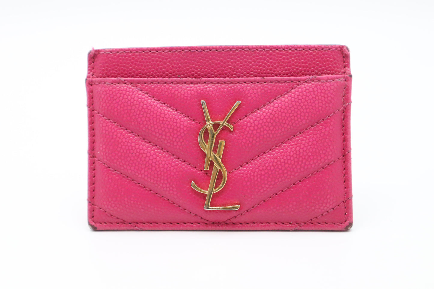 YSL Saint Laurent Card Case in Pink Grain de Poudre Embossed Leather