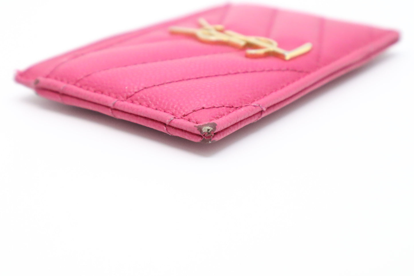 YSL Saint Laurent Card Case in Pink Grain de Poudre Embossed Leather