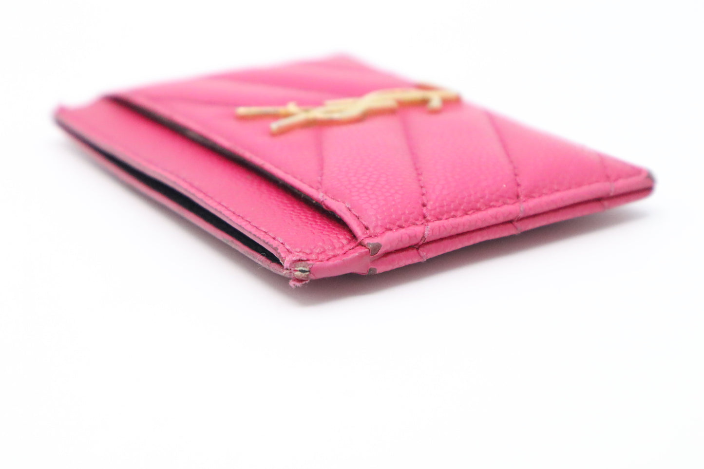 YSL Saint Laurent Card Case in Pink Grain de Poudre Embossed Leather