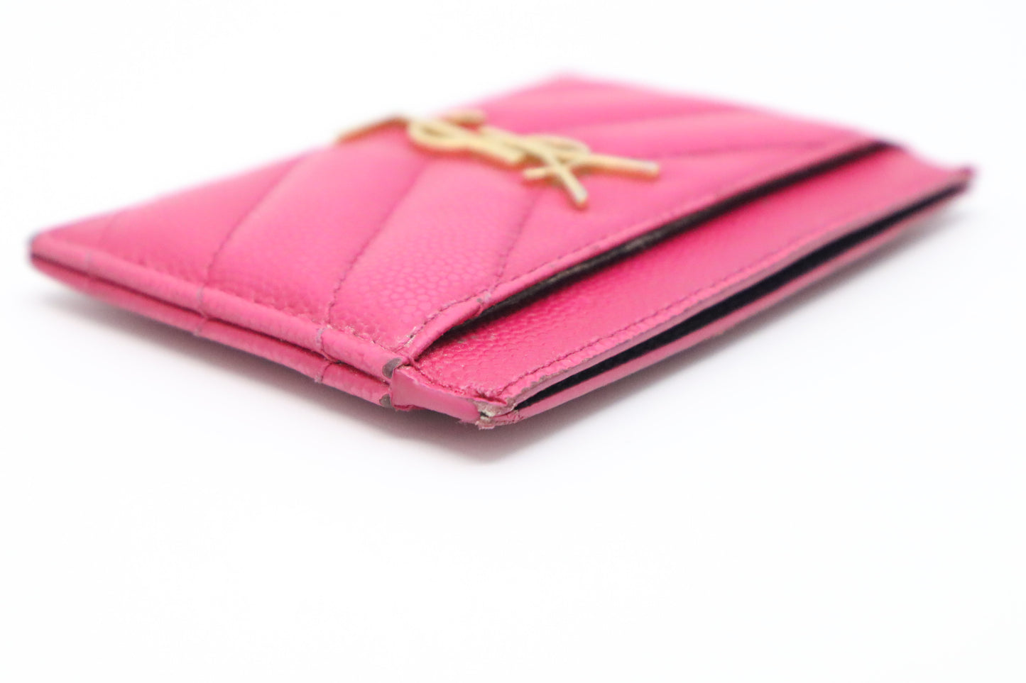 YSL Saint Laurent Card Case in Pink Grain de Poudre Embossed Leather