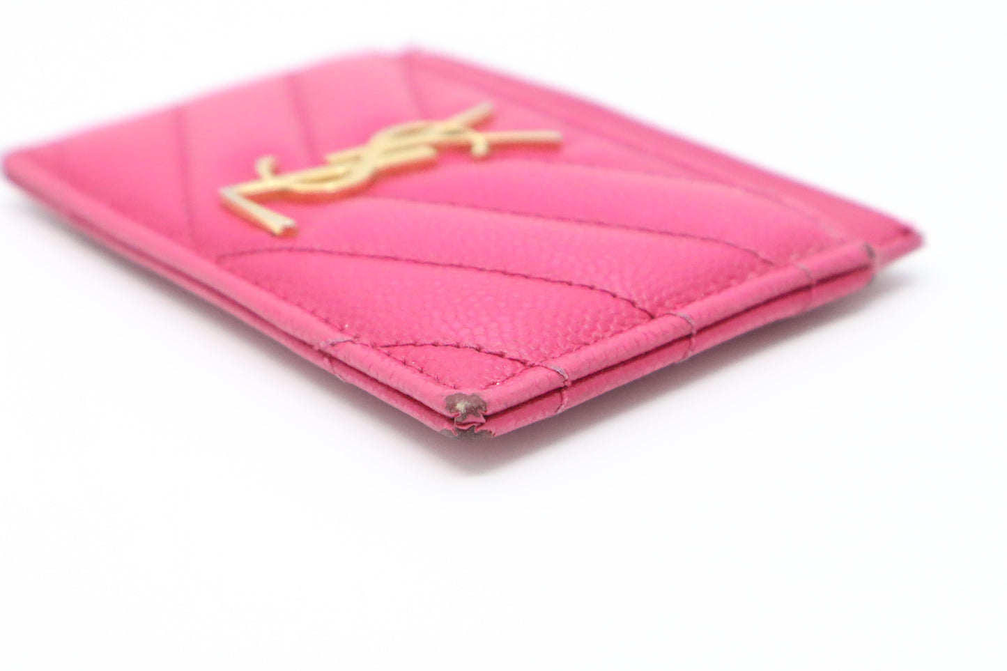 YSL Saint Laurent Card Case in Pink Grain de Poudre Embossed Leather