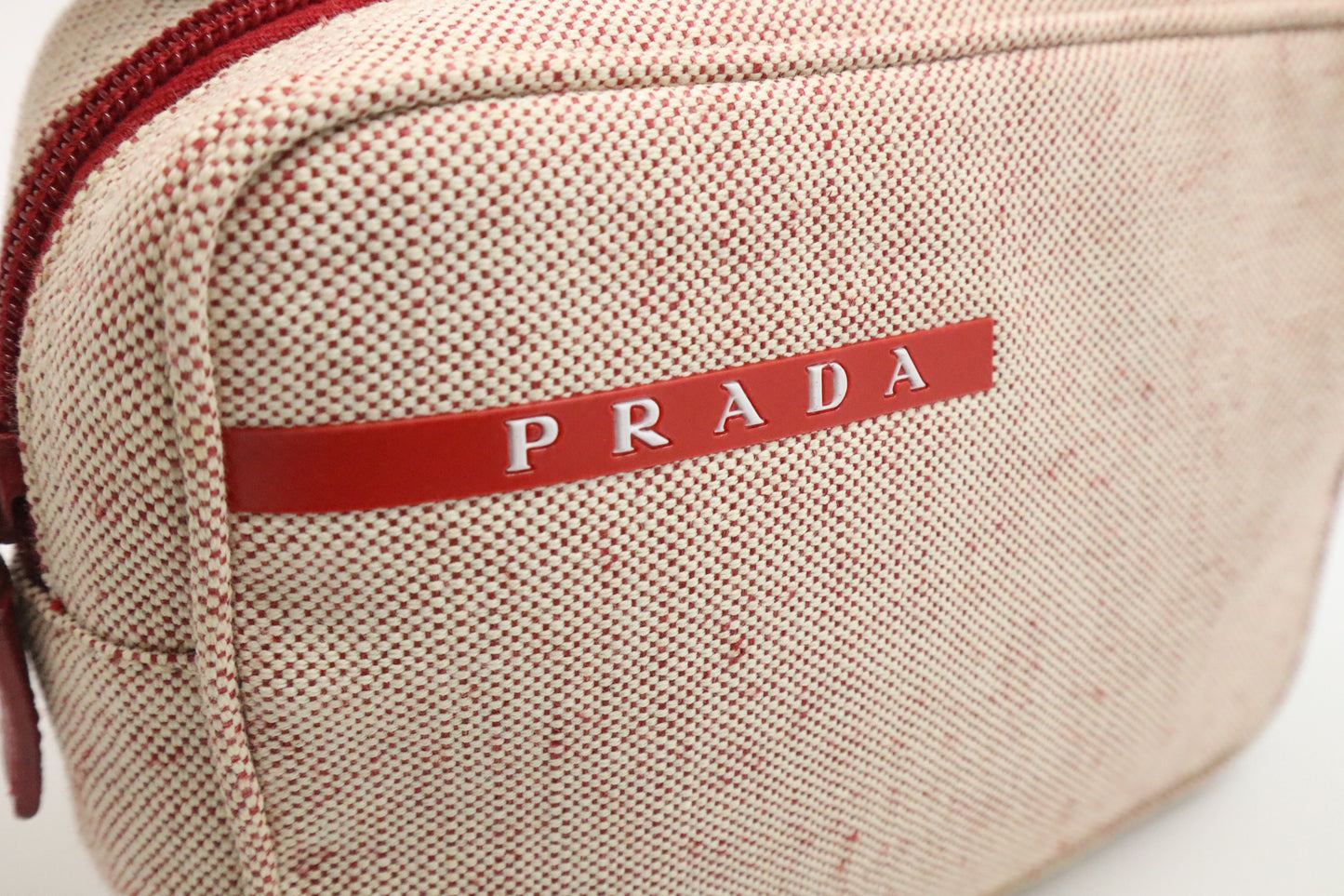 Prada Pouch in Beige and Red Canvas