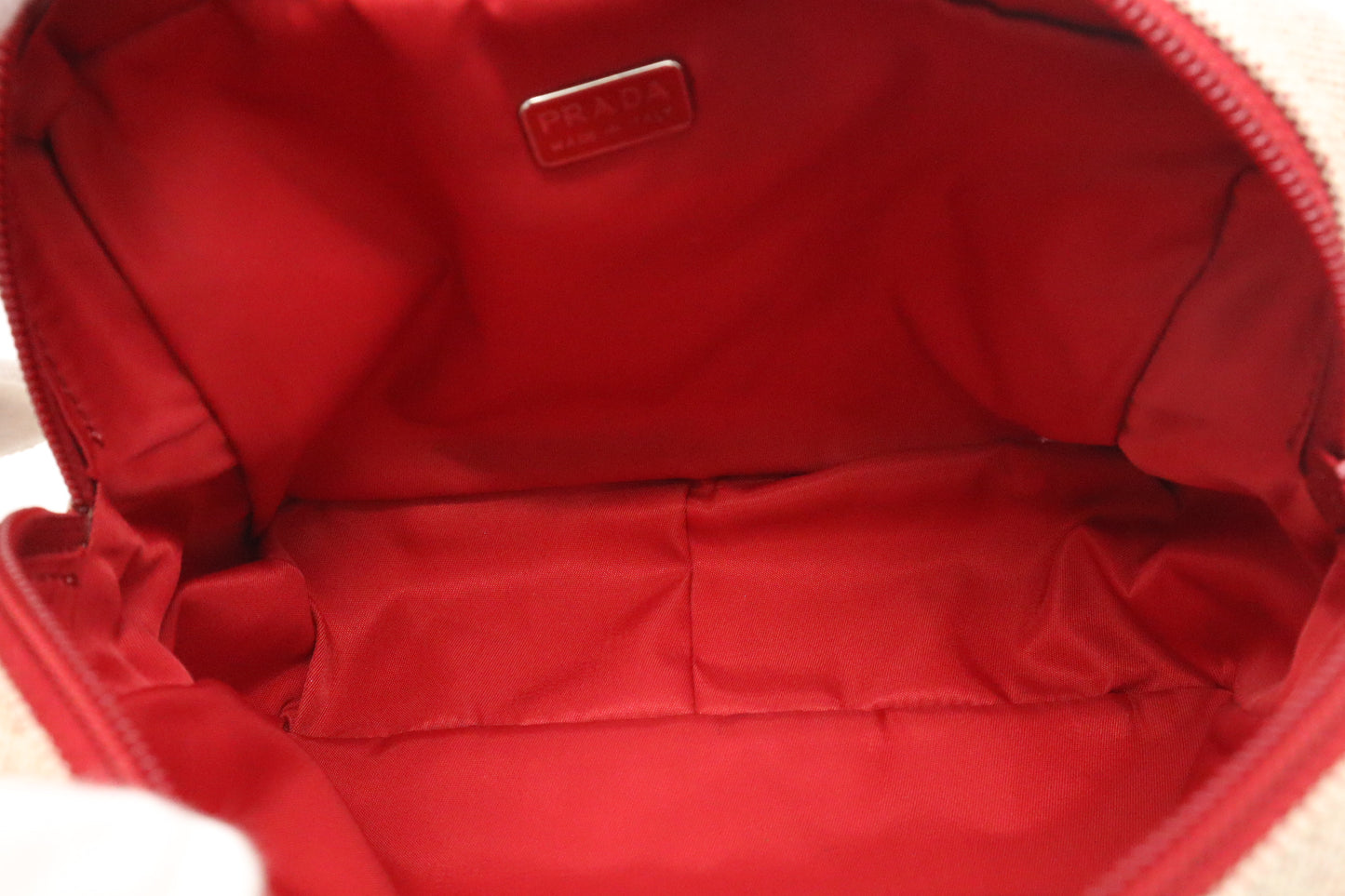Prada Pouch in Beige and Red Canvas