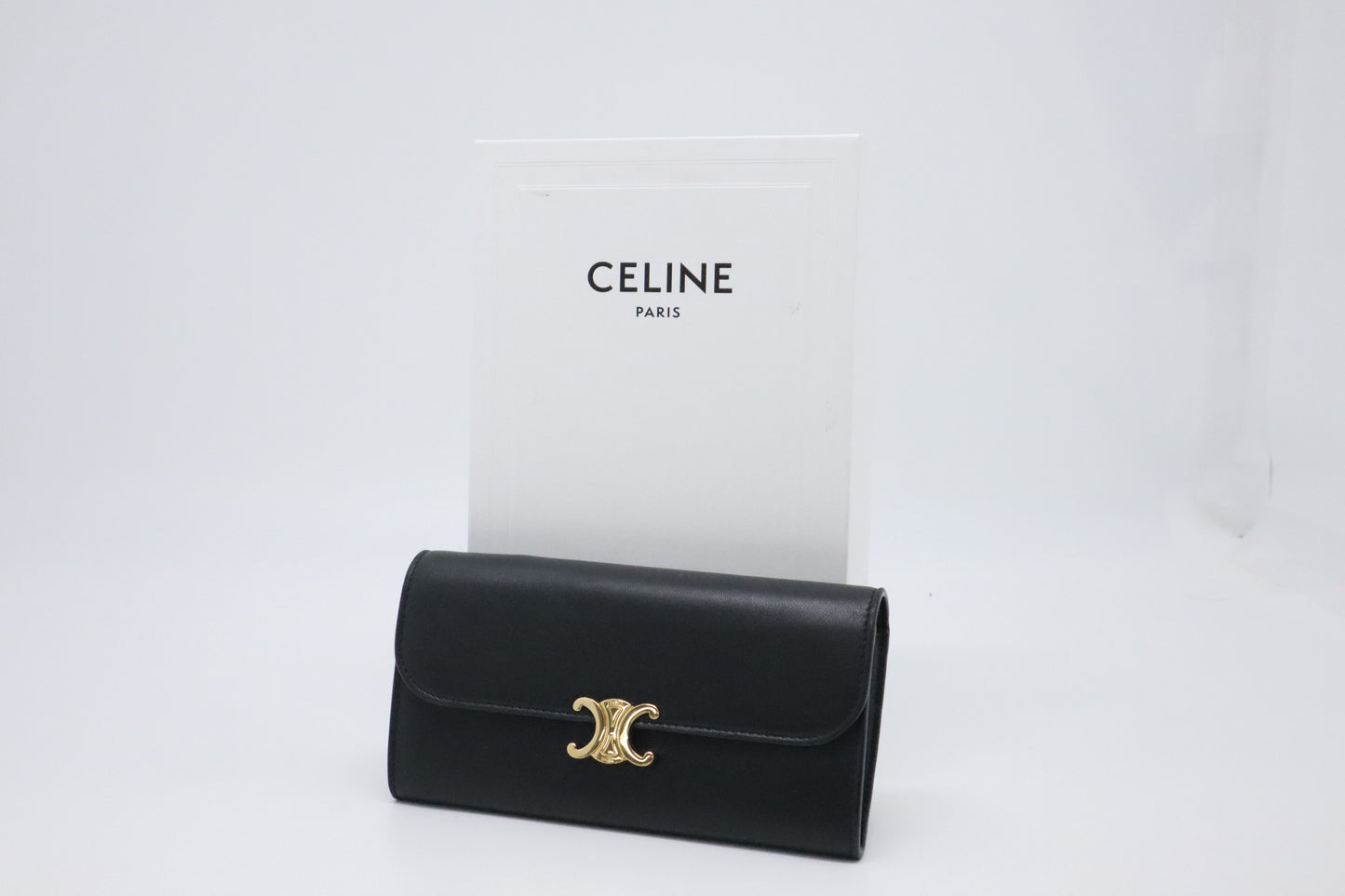 Celine Large Flap Wallet in Black Triomphe Leather