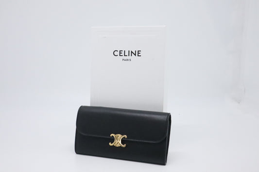 Celine Large Flap Wallet in Black Triomphe Leather