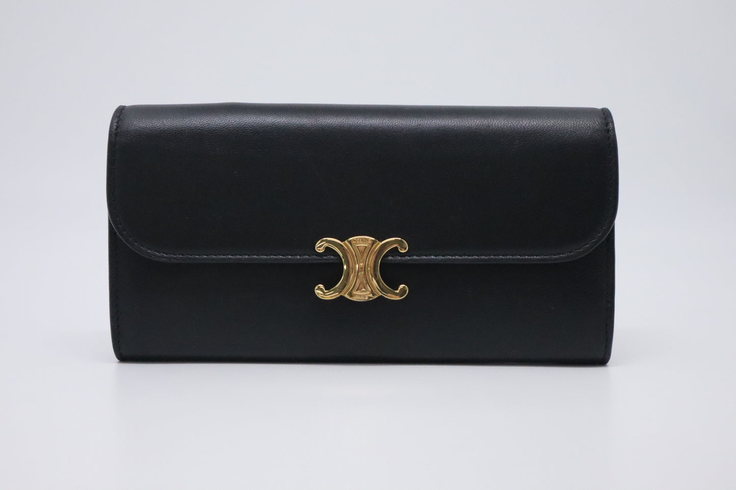 Celine Large Flap Wallet in Black Triomphe Leather