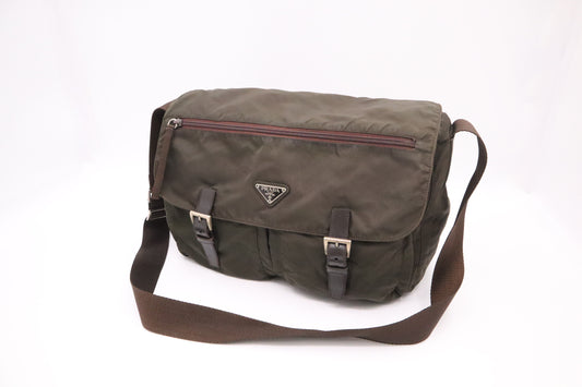 Prada Messenger Bag in Dark Green Nylon