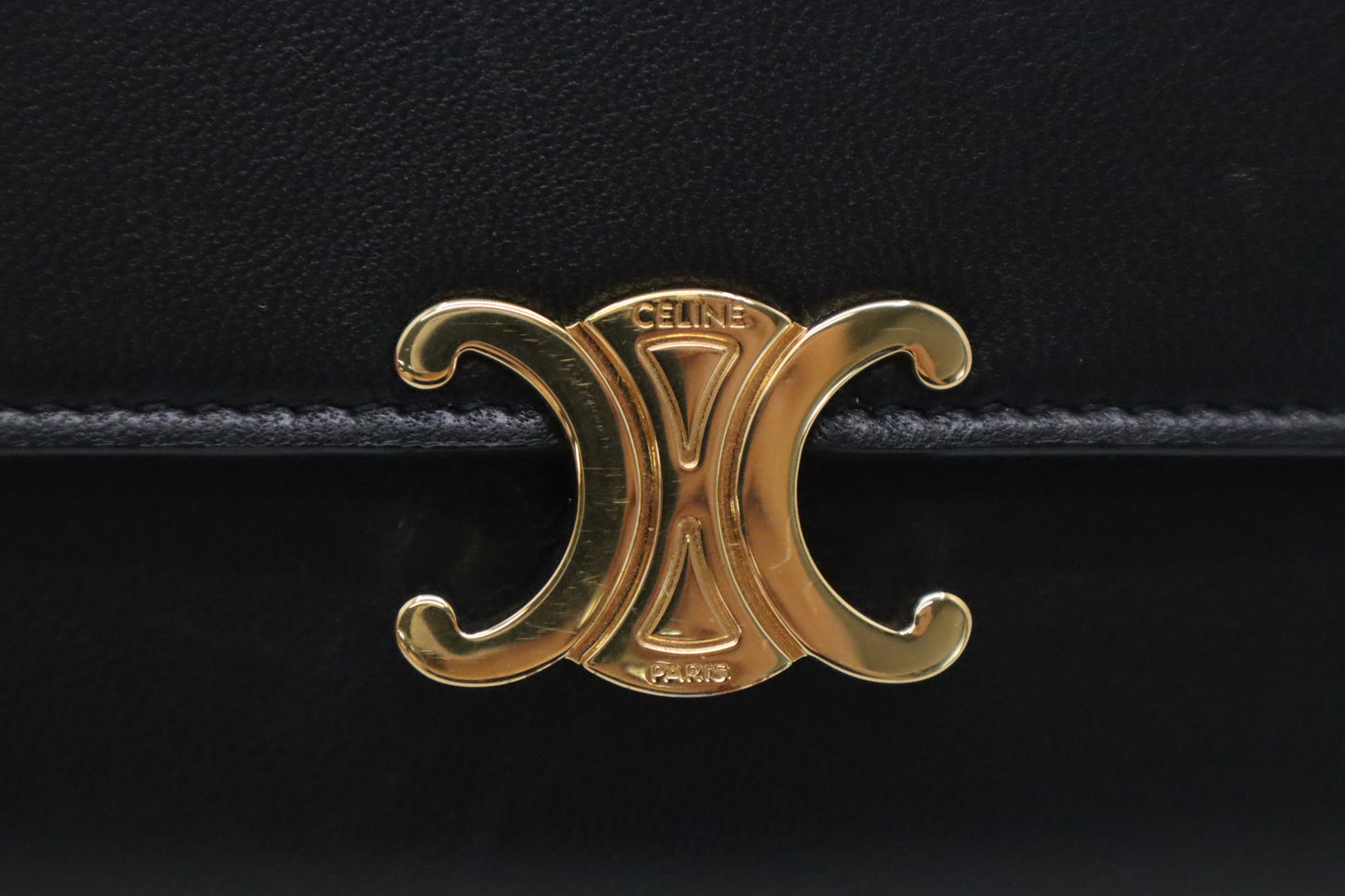 Celine Large Flap Wallet in Black Triomphe Leather