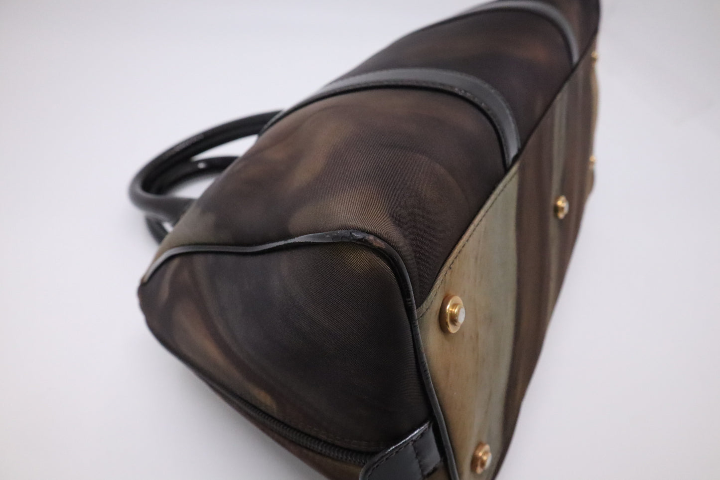 Dior Boston Bag in Brown Nylon and Black Patent Leather