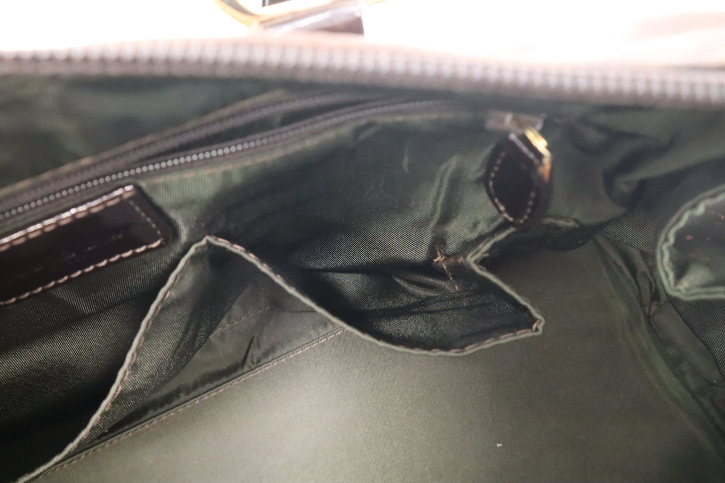 Dior Boston Bag in Brown Nylon and Black Patent Leather