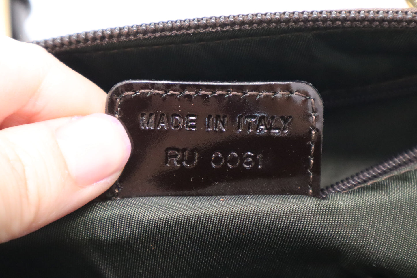 Dior Boston Bag in Brown Nylon and Black Patent Leather