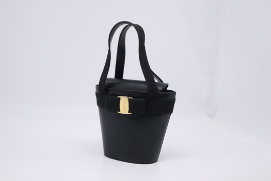 Ferragamo Small Trifolio Handbag in Black Leather