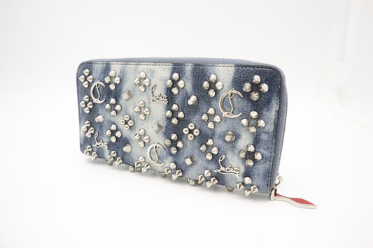 Christian Louboutin Long Zippy Wallet in Blue & White Leather