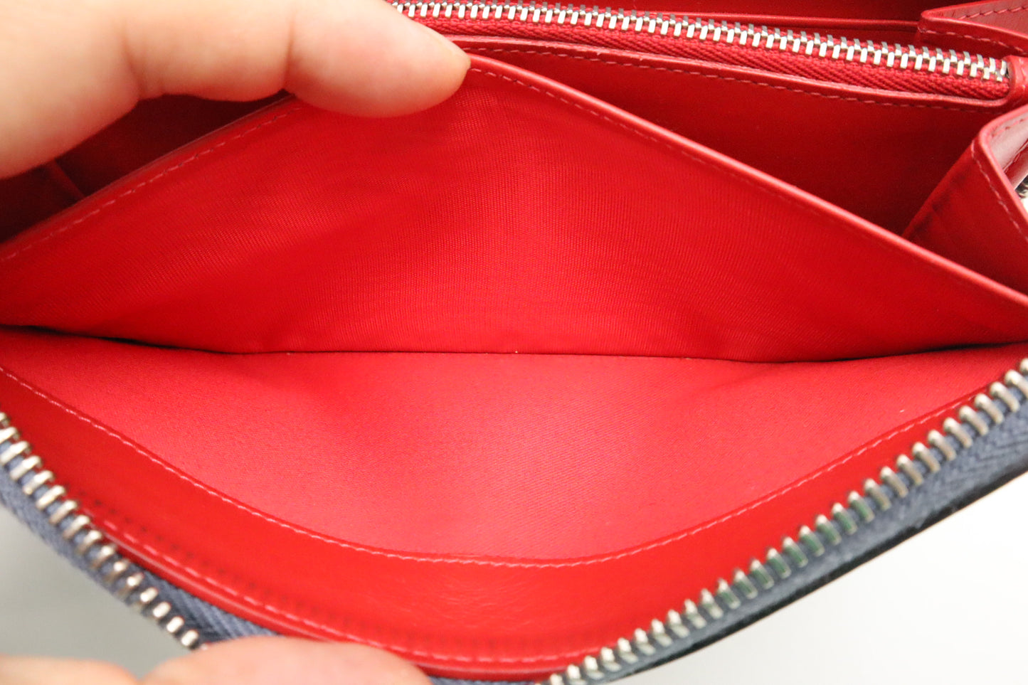 Christian Louboutin Long Zippy Wallet in Blue & White Leather