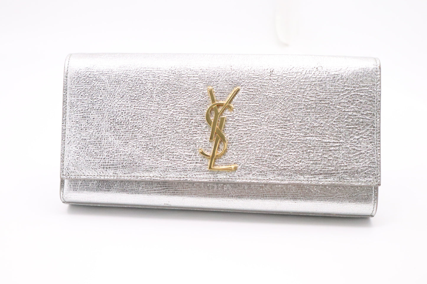 YSL Saint Laurent Kate Clutch in Silver Leather