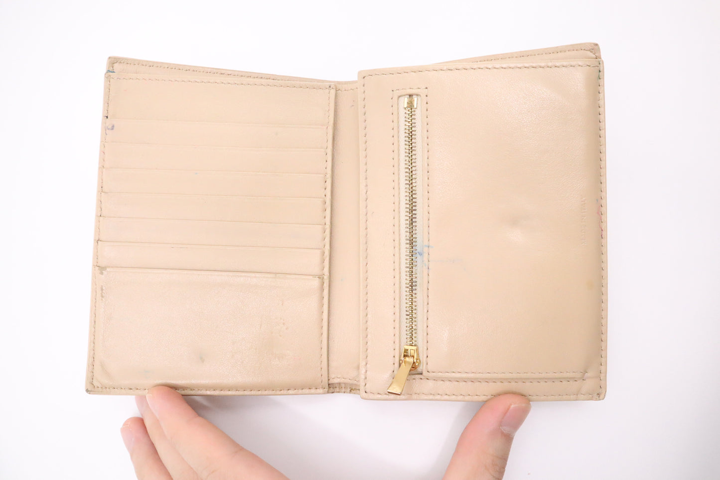 Celine Compact Wallet in Beige and Yellow Leather