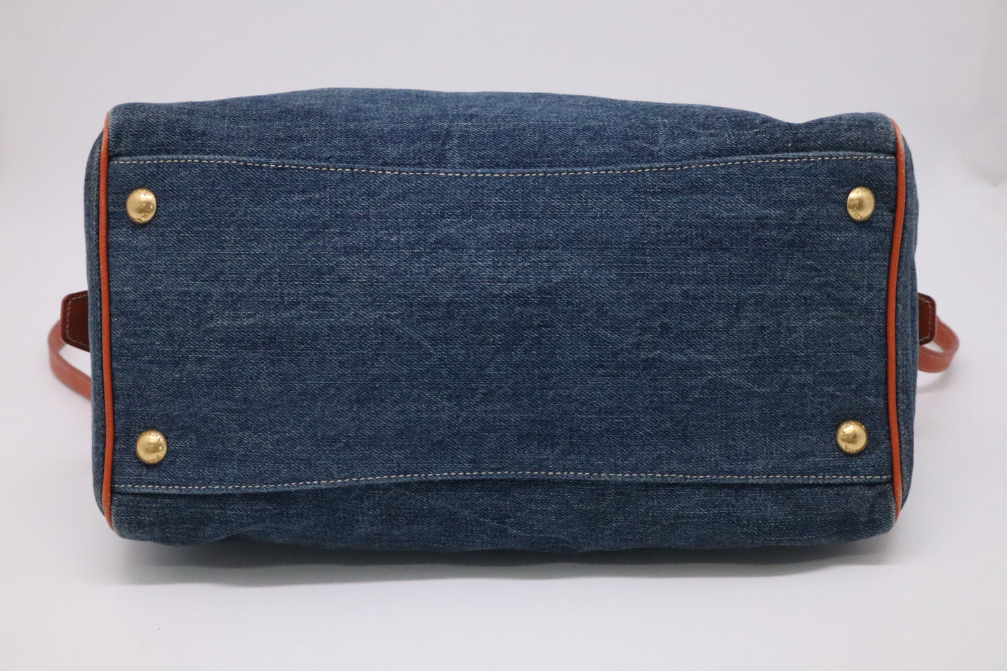 Prada Bauletto Shoulder Bag in Denim and Orange Leather