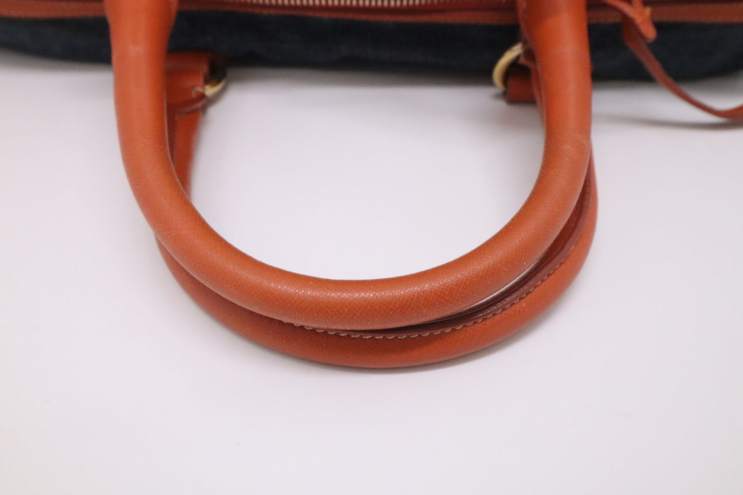 Prada Bauletto Shoulder Bag in Denim and Orange Leather