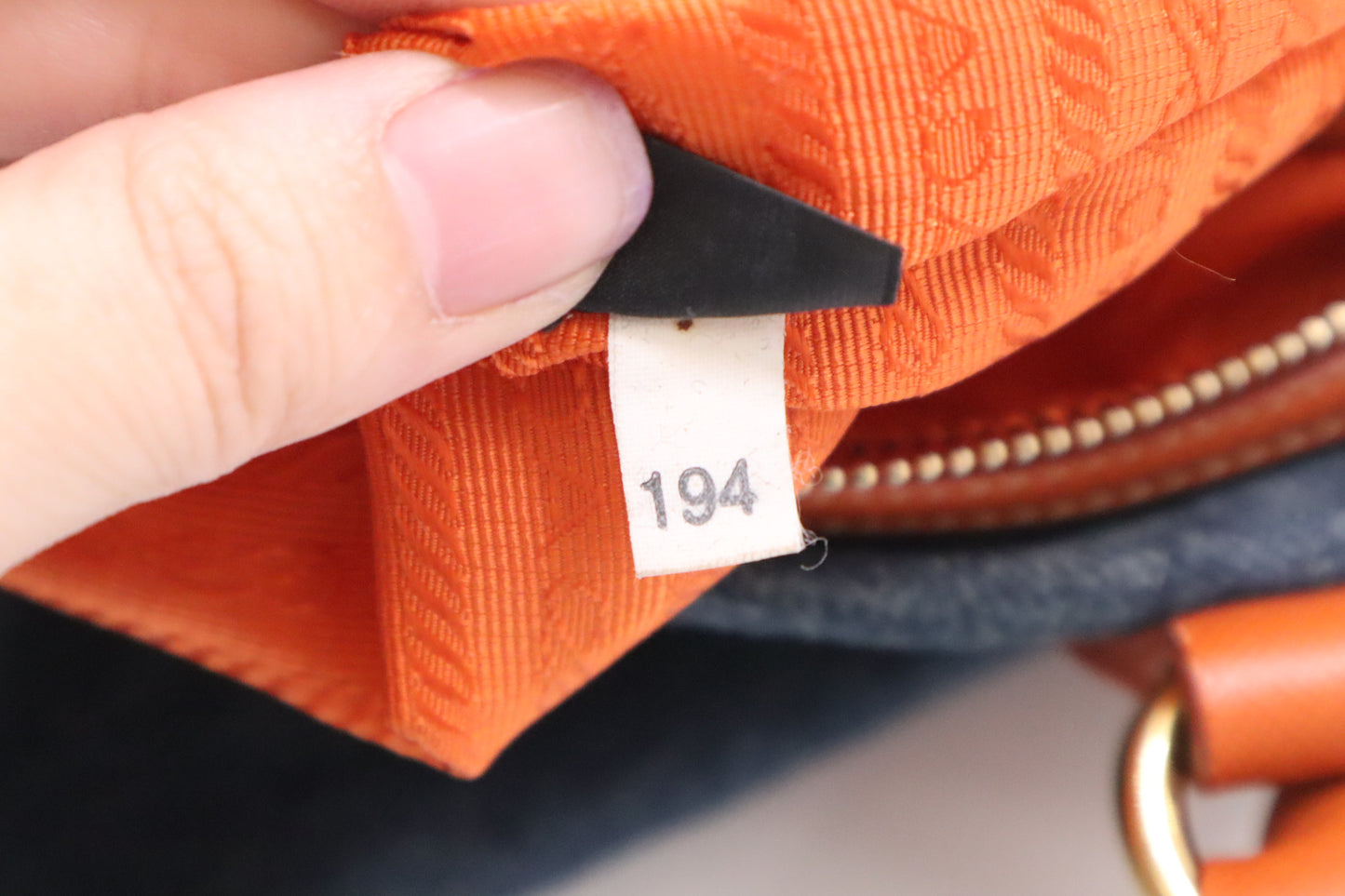 Prada Bauletto Shoulder Bag in Denim and Orange Leather