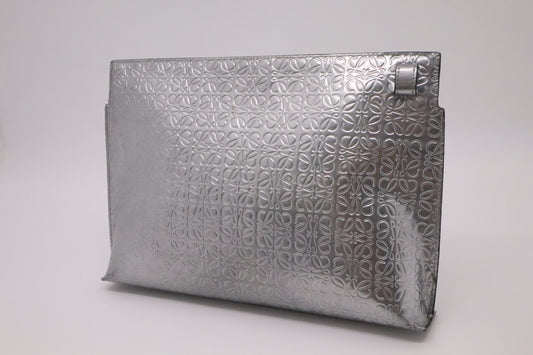 Loewe T Embossed Clutch in Silver Leather