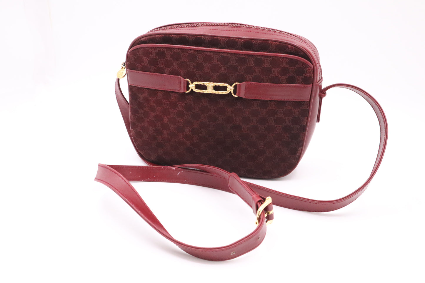 Celine Shoulder Bag in Bordeaux Canvas and Leather