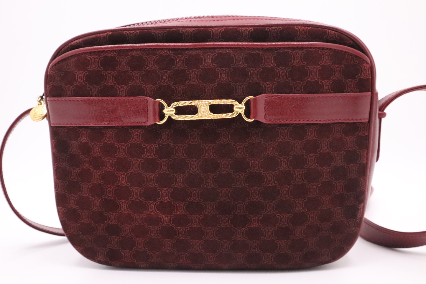 Celine Shoulder Bag in Bordeaux Canvas and Leather