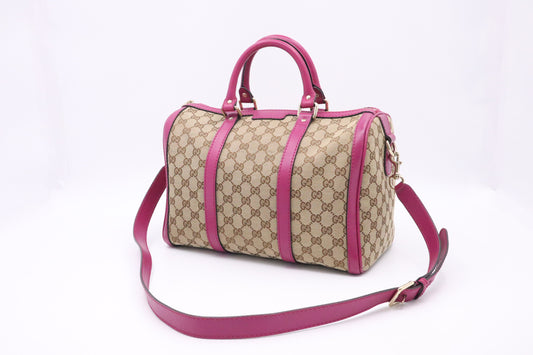 Gucci Boston Bag in Brown Canvas & Fuschia Leather