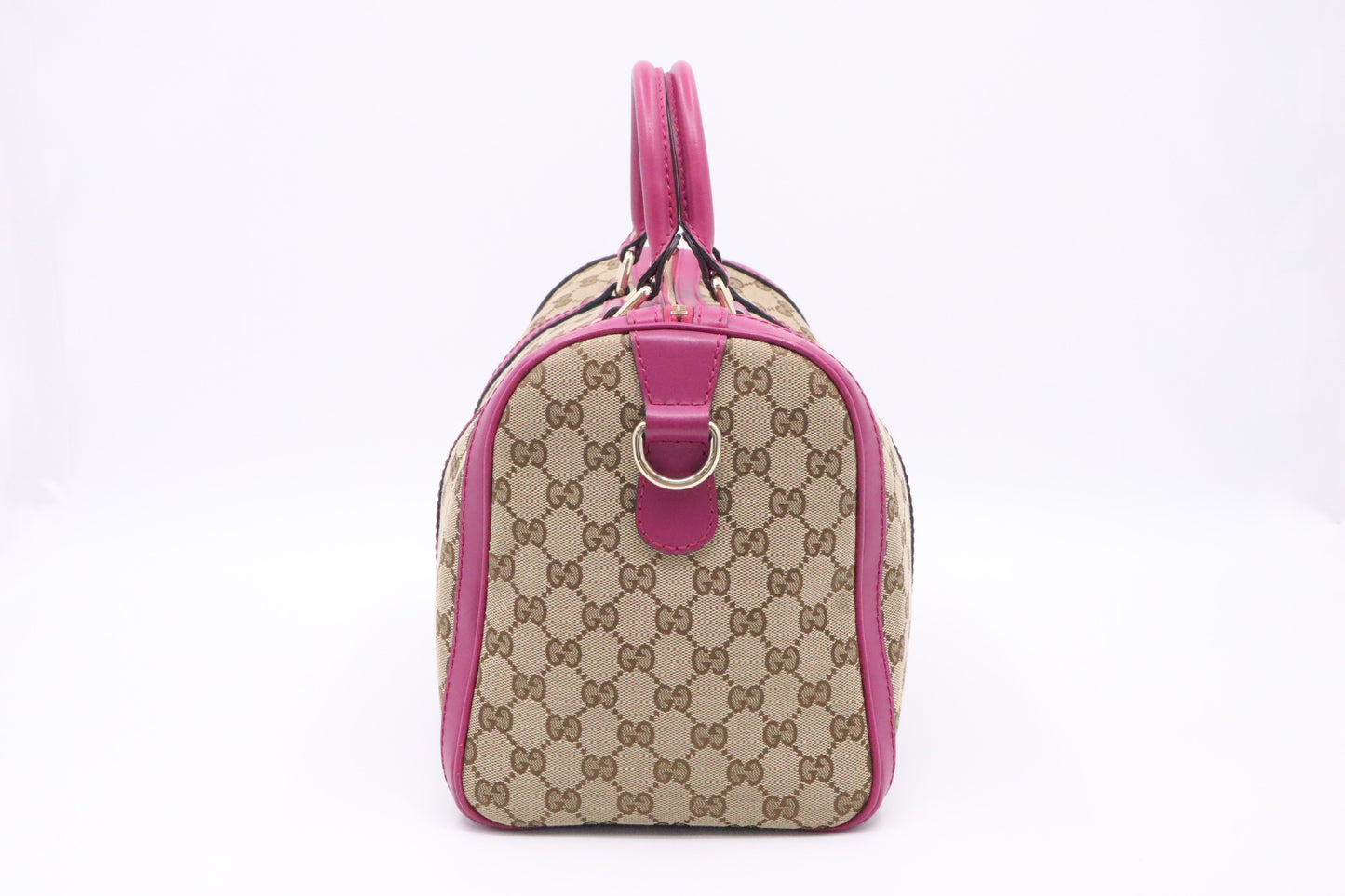 Gucci Boston Bag in Brown Canvas & Fuschia Leather