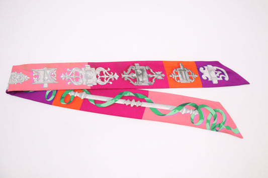 Hermes 'Ferronnerie' Twilly in Pink, Purple, and Orange Silk
